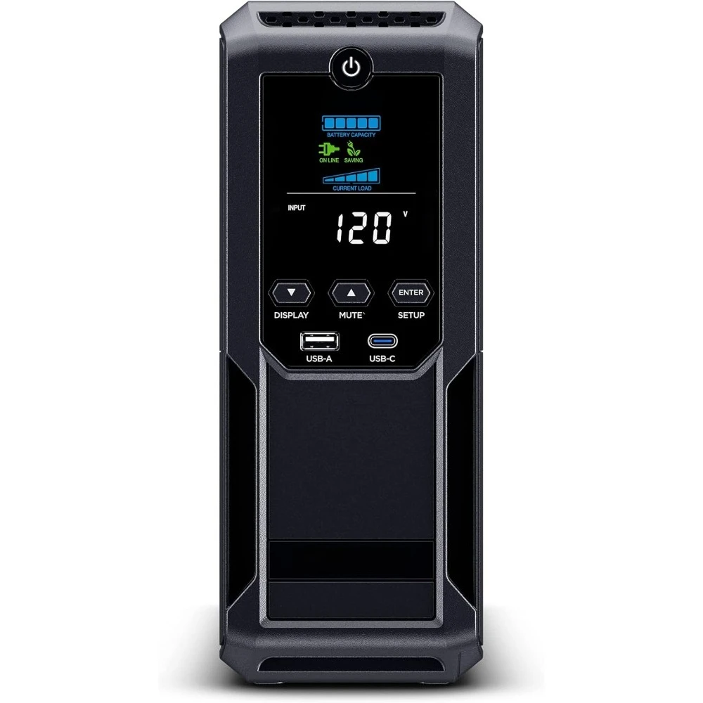 

Intelligent LCD UPS Battery Backup and Surge Protector, 1500VA/900W, 12 Outlets 2 USB Ports, AVR, Mini-Tower