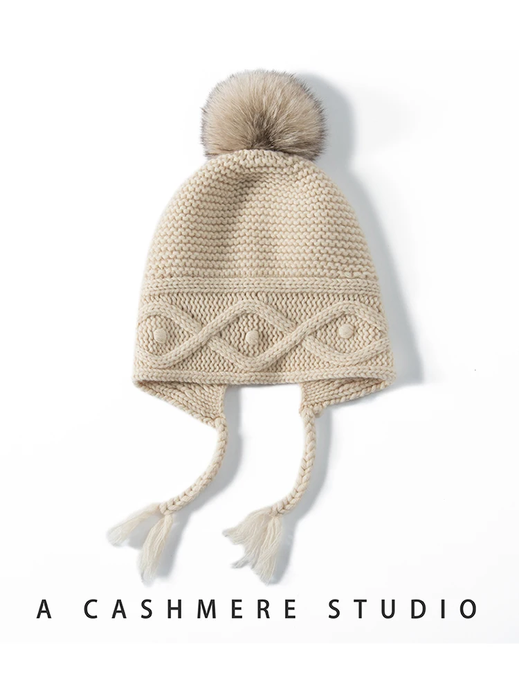 

TLOML Autumn Winter Women's Cashmere Hat 100% Cashmere Cable Knitting Little braid Hats Warm Pullover Caps Casual Cashmere Hats