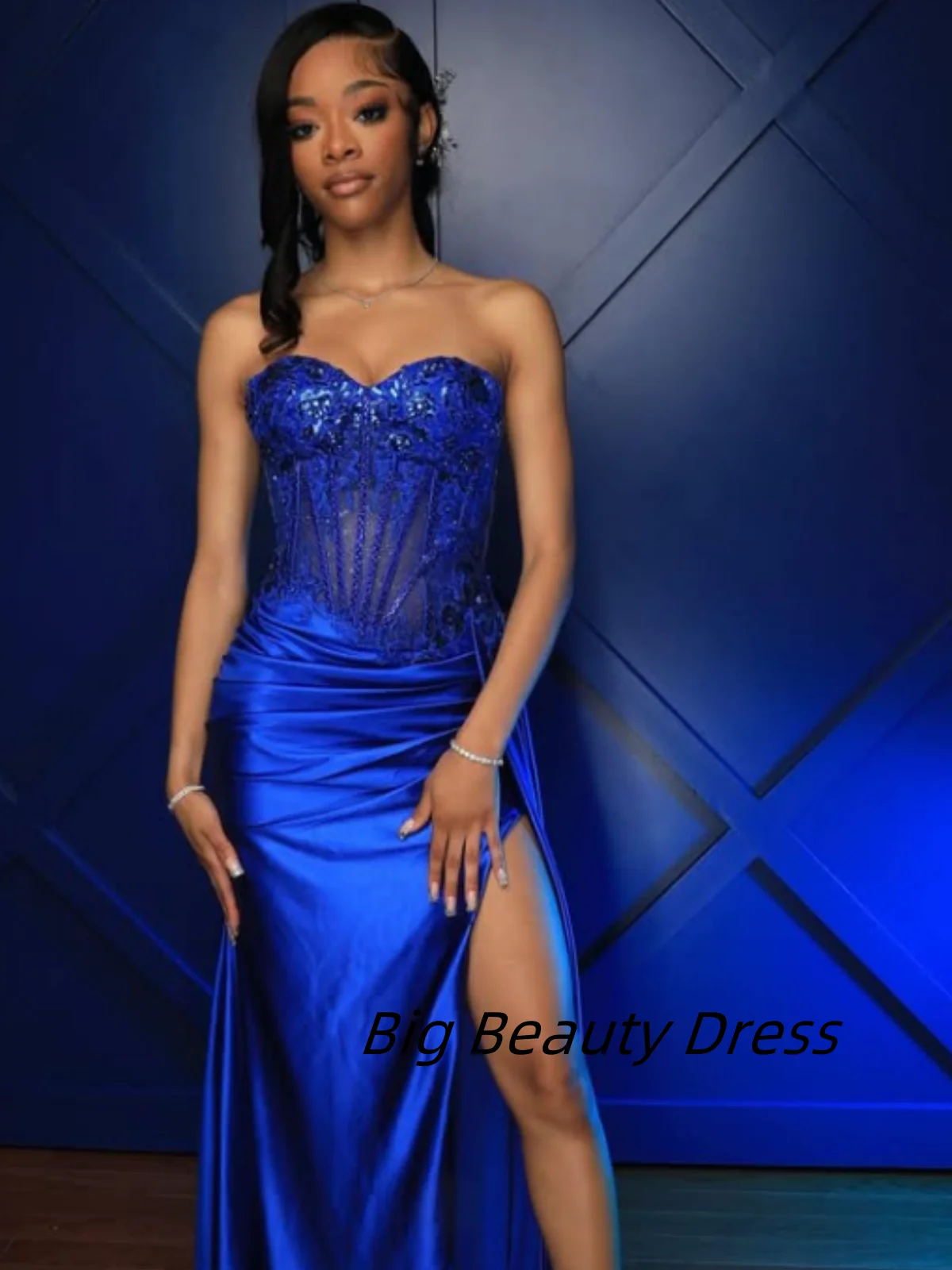 فستان سهرة من TIANTIAN مخصص بفتحة عالية مزين بالترتر للحفلات الراقصة بدون أكمام مكشوف الأكتاف وشوكة عالية لحفلات الزفاف