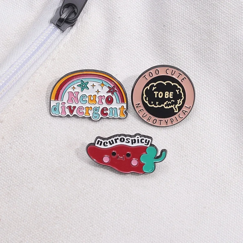 Mental Health Neurospicy Strawberry Enamel Pins Custom Rainbow Neuro Divergent Brooch Bag Lapel Badge Jewelry Gift for Friends