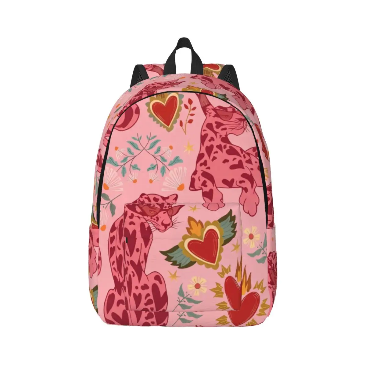 Sweet Student Backpack Allover Leopard Pattern Whimsical Illustration Pink Multi Color Fashion Daypack for College Travel Gift
