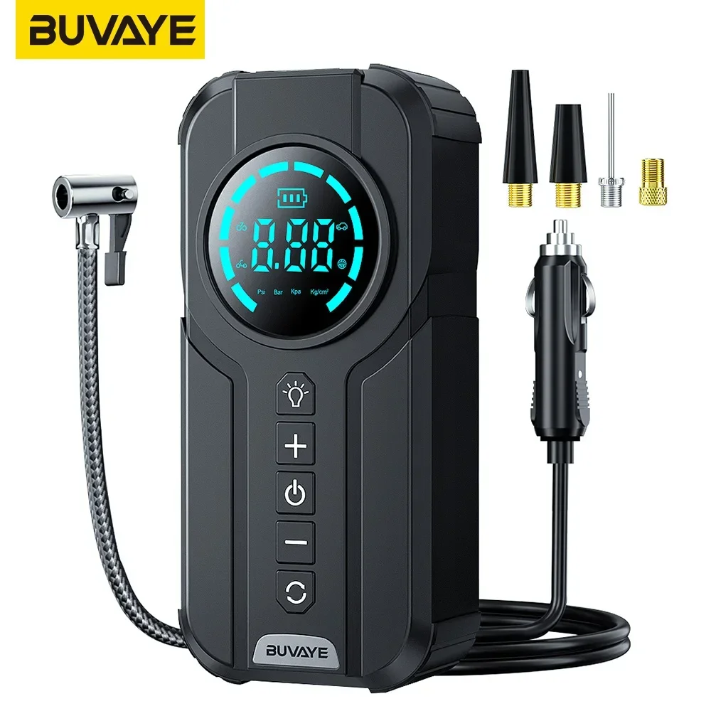 BUVAYE Wired Car Inflator Tire Pump Air Compressors & Inflators Portable Tire Inflator Digital Air Compressor with 3M Power Cord