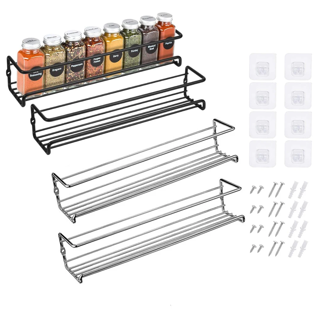 Organizador de especias de montaje en pared, estantes colgantes de Metal, de una sola capa, estante para condimentos, estante de cocina, estante organizador para armario, 2 uds.