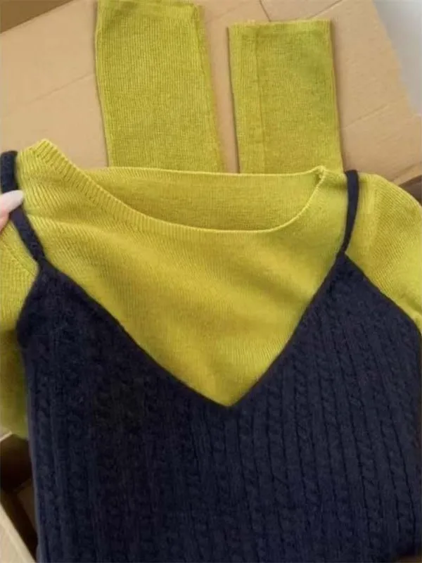 اللون بلو محبوك طويل Sve سترة المرأة الخريف الشتاء سليم صالح قاعدة طبقة قطعتين مجموعة Faionable مكافحة الشيخوخة