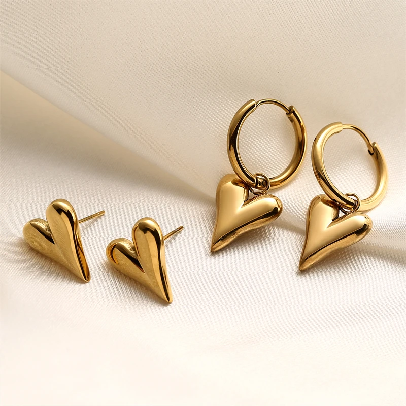 ZAKOL Loving Heart Stainless Steel Earrings For Women Girls Gold Color Charms Occident Metal Ears Accessories Jewelry Gifts