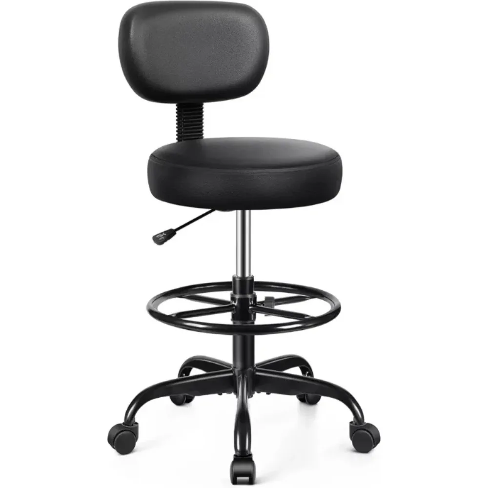 

Bar Stools with Backrest – Adjustable Foot Rest Rolling Stool with Wheels, PU Leather Swivel Stool for Bars Kitchen, Bar Stools