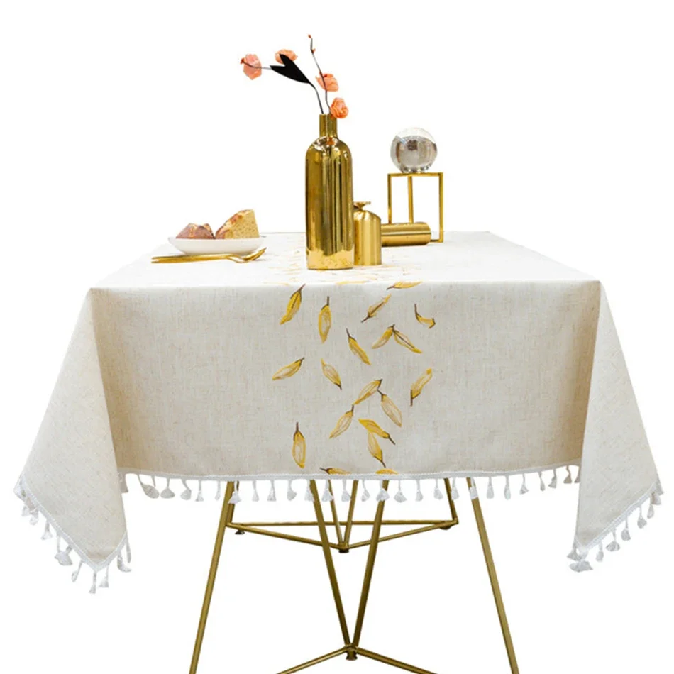 

Embroider Leaves Tablecloth,Cotton Linen DustProof Dinner Table Cover,Kitchen Dining Party Home Coffee Table Cloth Decoration