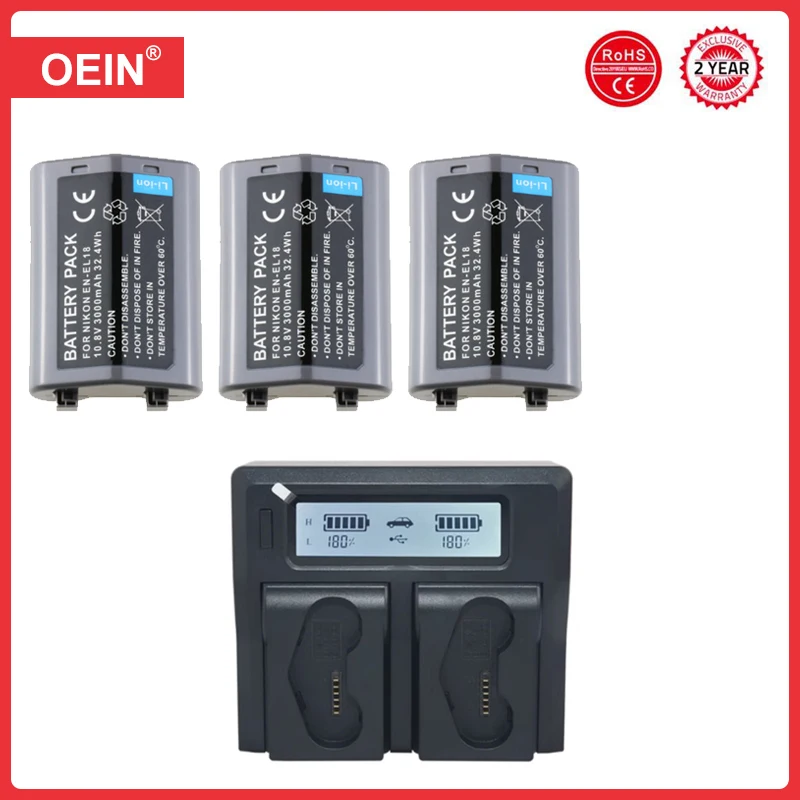 4Pcs EN-EL18a EN-EL18 Battery + Fast Charging Charger for Nikon EN EL18a, EN EL18, D850, D800, D800E, D4, D4S, D5, D6