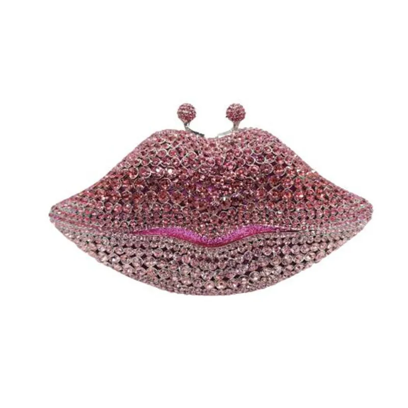 luxury  women Hot sun and red lips evening party bag diamonds wallet luxury clutches bridal wedding party elegant crystal purses