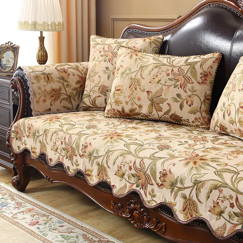 Classic Jacquard Sofa Cover Retro Chenille Embroidery Sofa Cushion European Style Home Decor Living Room Anti-slip Sofa Cover