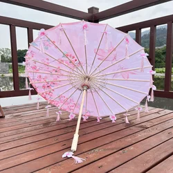 Silk Fabric Tassel Waterproof Umbrella Chinese Hanfu Ancient Costume Photography Umbrella Classical Oil Paper Umbrella Parasol
