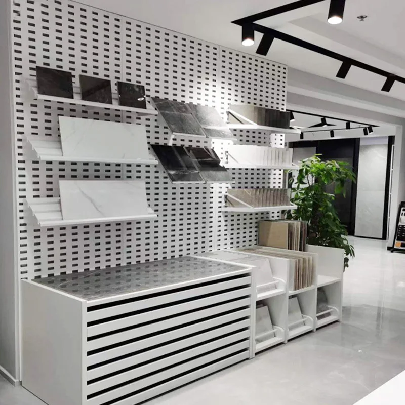 Modern Foldable Ceramic Tile Stand Retail Floor Spinner Metal Signage Display for Showroom Use