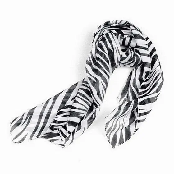 SODIAL(R) Black White Chiffon Strips Striped Women Shawl Scarves Wrap Pashmina Gift