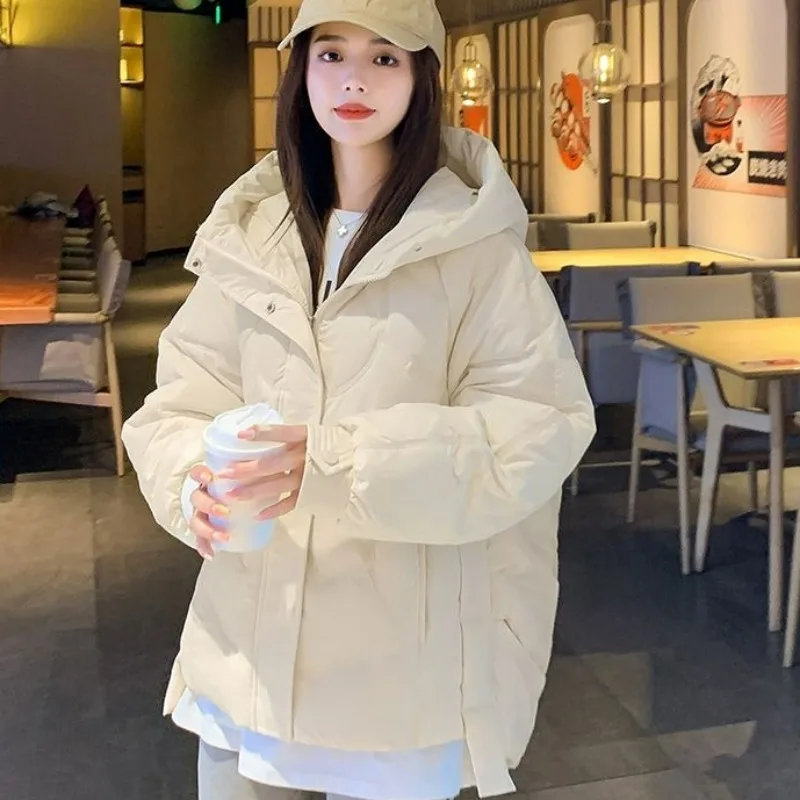 2023 New Women Down Cotton Coat Winter Jacket Female Short Parkas Loose Large Size Thick Warm Outwear Hooded Versatile Overcoat