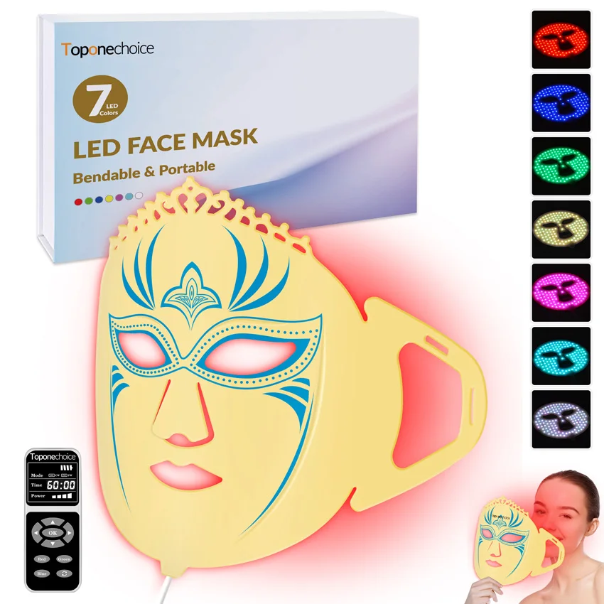 7 Colors 360 Lamp Beads LED Soft Silicone Facial Mask Red Light Photon Therapy for Anti Wrinkle Firming Skin Brightening Acne