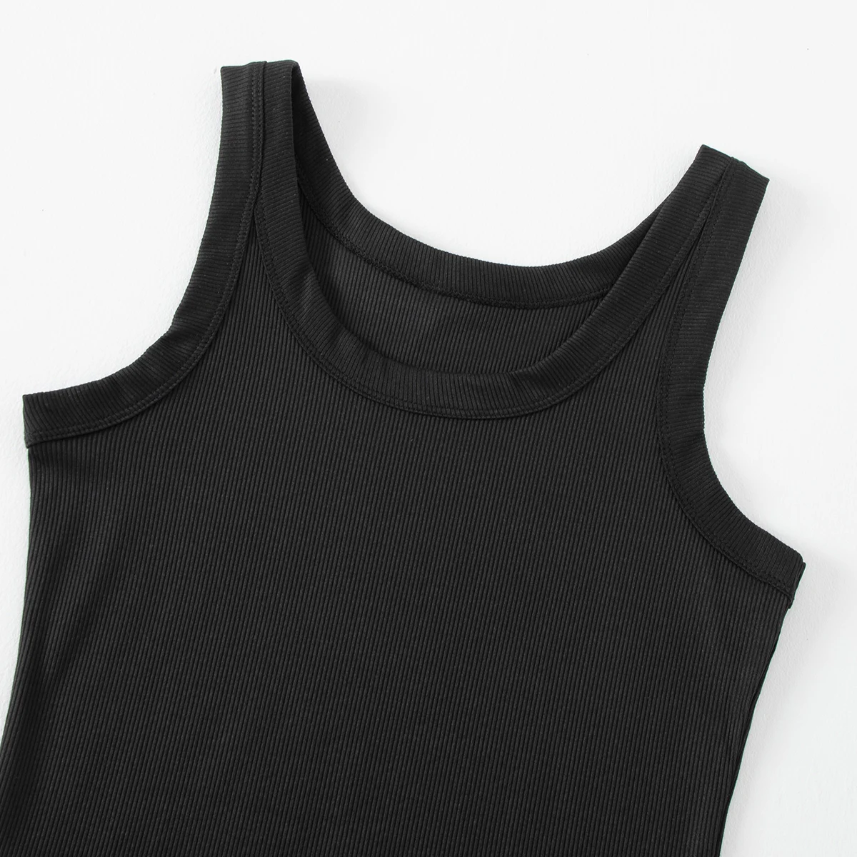 3-Piece Four Seasons Women's Solid Color Threaded Tank Top Comfortable Round Neck Multi Color Combination Strap Top Bottom Shirt view 5
