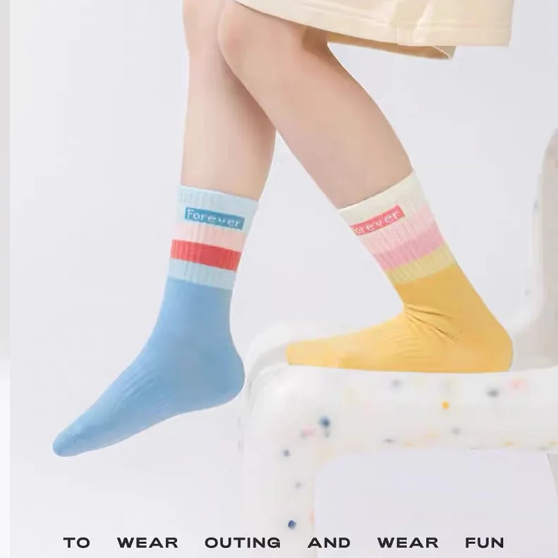 5 Paar Mädchensocken in Regenbogenfarben, 1–12 Jahre, Kinder-Wadensocken, weiche Baumwollsocken – Detail 8