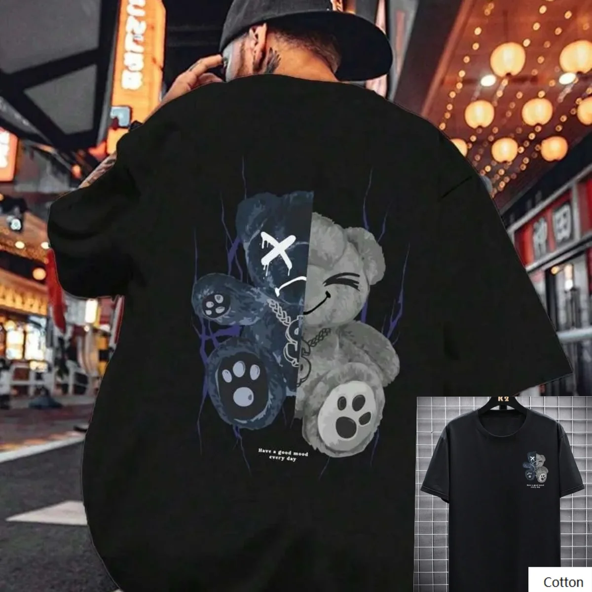 

Уличная хлопковая футболка с принтом плюшевого мишки и надписью «Have A Good Good Every Day» Модный городской топ для модной футболки S-4XL