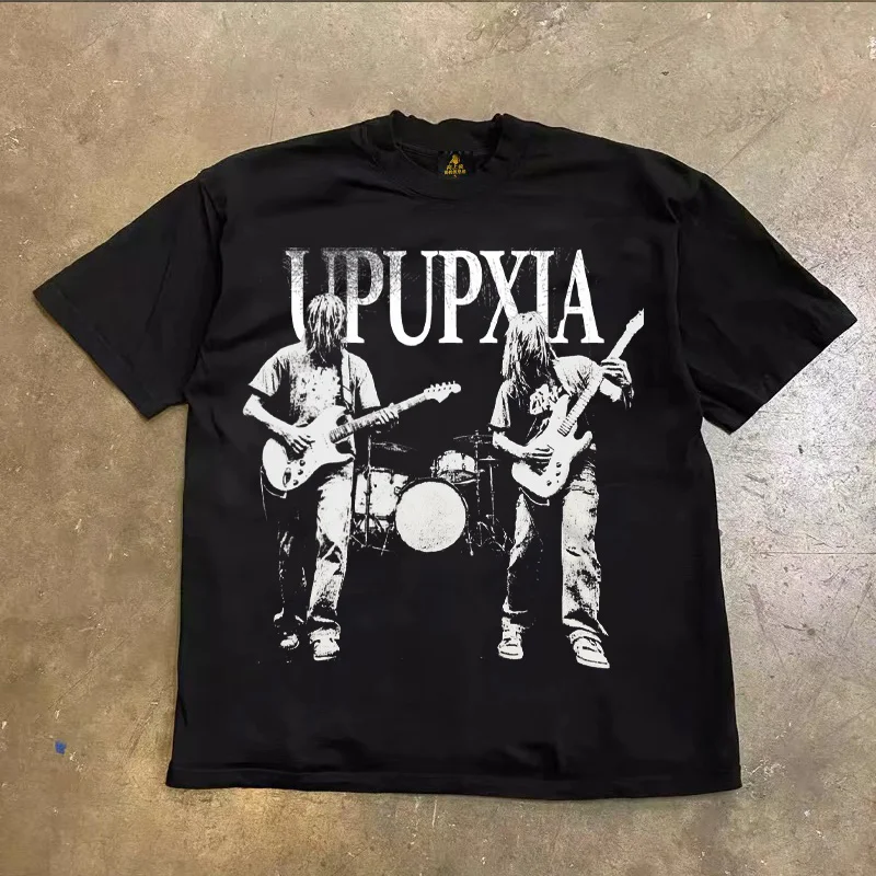 Loose Fit Cotton T-Shirt Unisex Short Sleeve Double Thread UPUPXIA Hero Print Sweat Absorbent round Neck Casual Summer Top