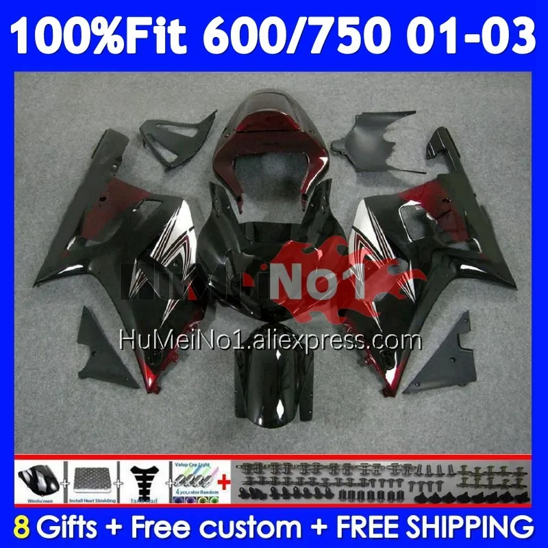 OEM Body For SUZUKI GSXR 600 750 CC K1 GSXR600 102No.19 GSXR-600 GSXR750 01 02 03 2001 2002 2003 Injection Dark red blk Fairings