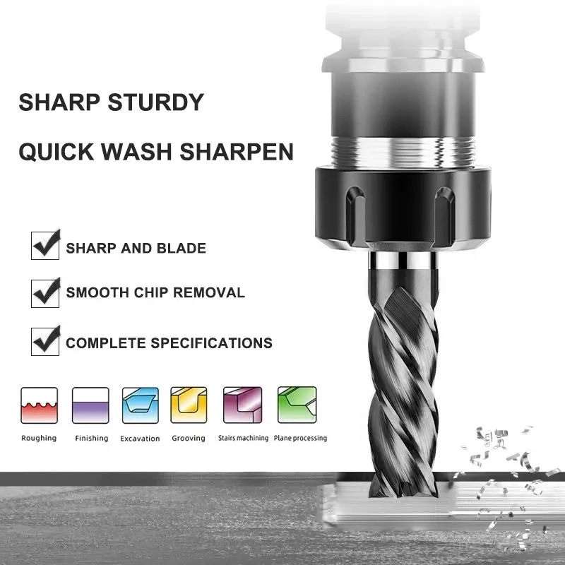 SHAZAM HRC55 4-Flute Black Nano Coating Flat End Mills Tungsten Steel Carbide Milling Cutter CNC Mechanical Machining Endmills