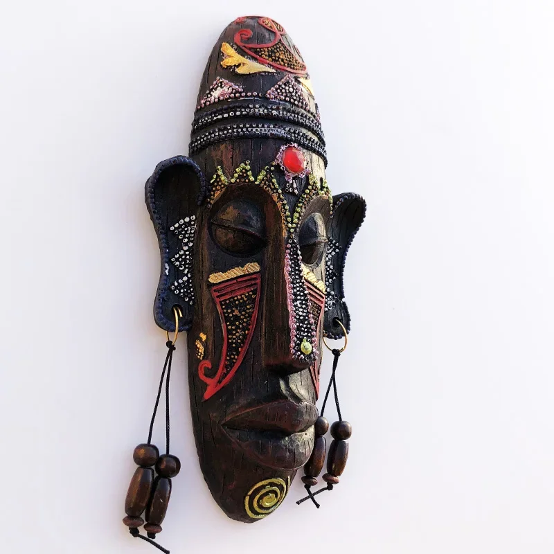 Vintage African Mask Wall Ornament, Hand-Painted Resin Artwork for Home Decoration, African Style Souvenir Gift