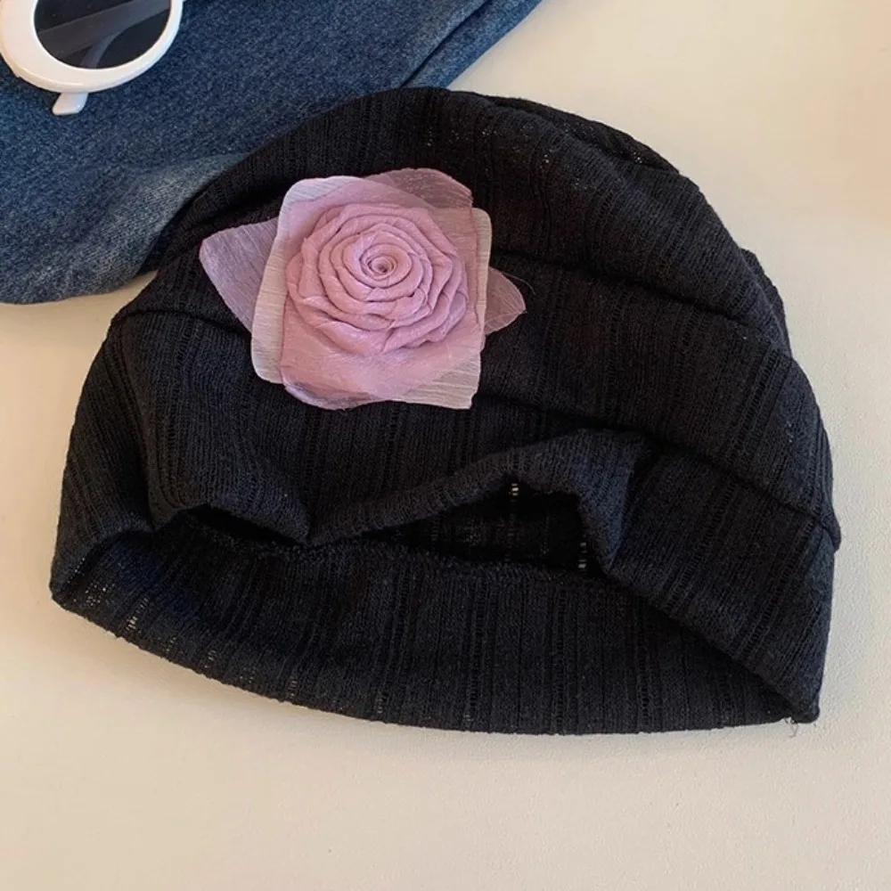 

Casual Elegant Hollow Pullover Hat Sweet Breathable Flower Beanies Hat Korean Style Thin Knitted Hat Outdoor