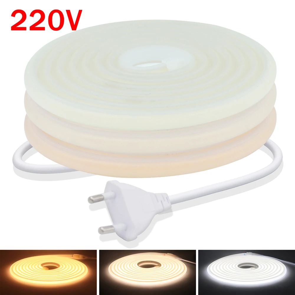 220V Dimmable COB LED Neon Light Dimmer/Switch Power Kit 5m 10m 30m Strip 3000K 4000K 6000K 288LEDs Flexible Tube Lamp 0.5m IP67