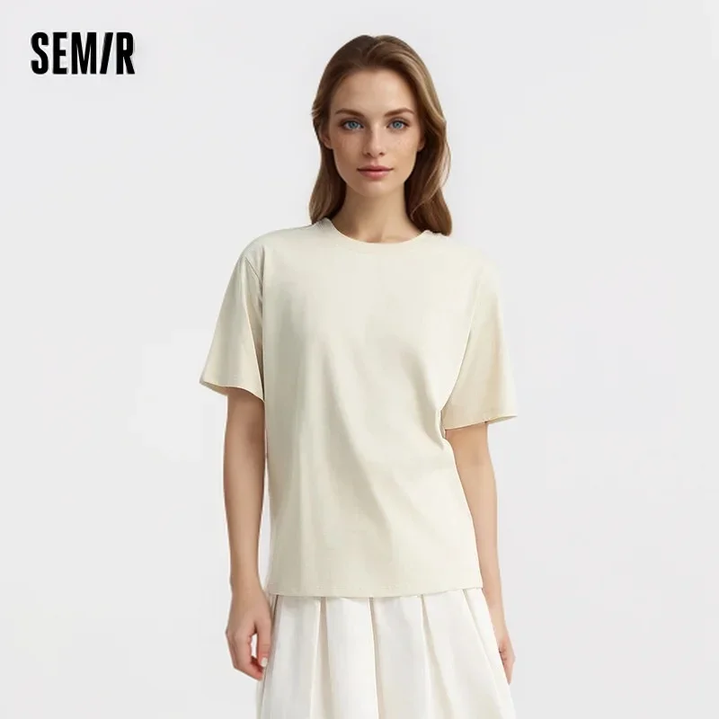 Semir Short Sleeve T-Shirt Women Antibacterial Loose Peplum 2024 Summer New Basic Solid Colour Round Neck Tops T shirt