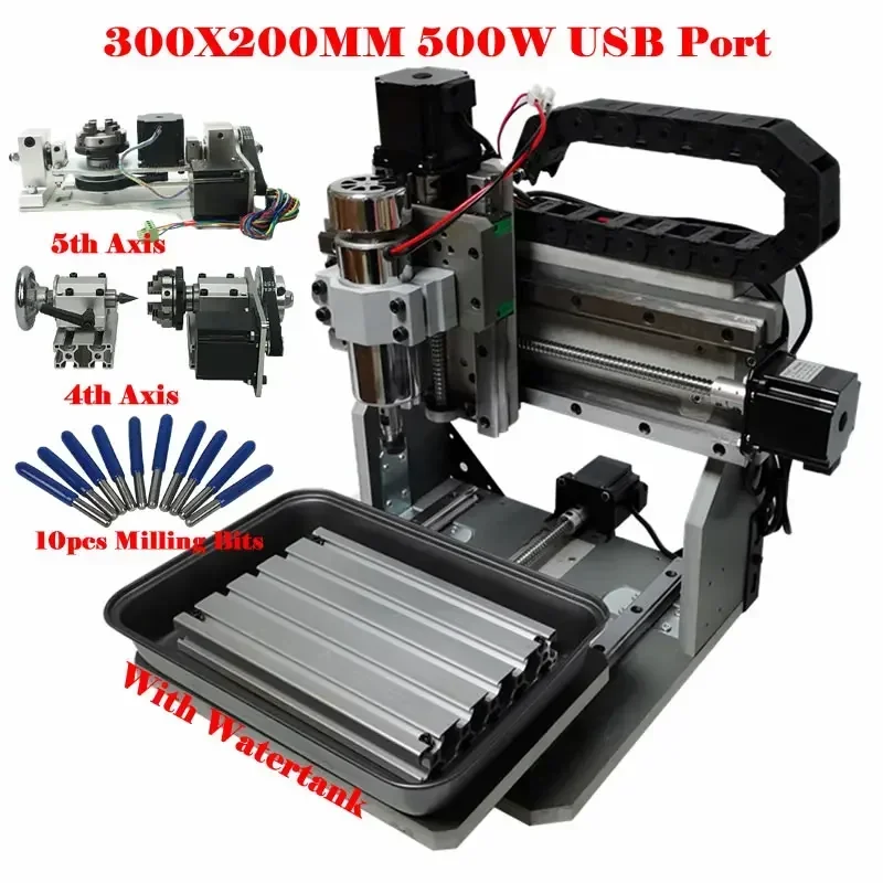 DIY Mini CNC 3020 Router 3 Axis 500W USB Port for Wood Aluminum Engraving Milling Drilling Square Line Rail