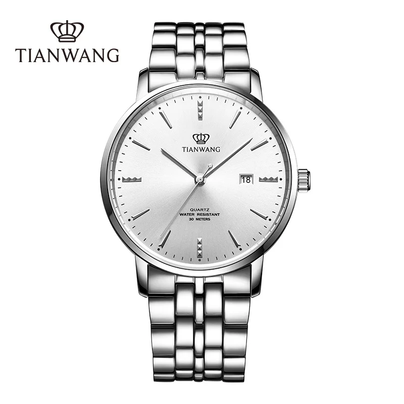 TIAN WANG Men\'s Watches For Men Business Steel Band Quartz Wristwatches Canghai Series 39mm Male Fashion Casual Calendar Clock