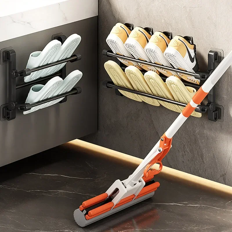 

Wall-Mounted Shoe Rack, Slipper Rack, Bathroom Storage, Multi-Functional Folding Rack