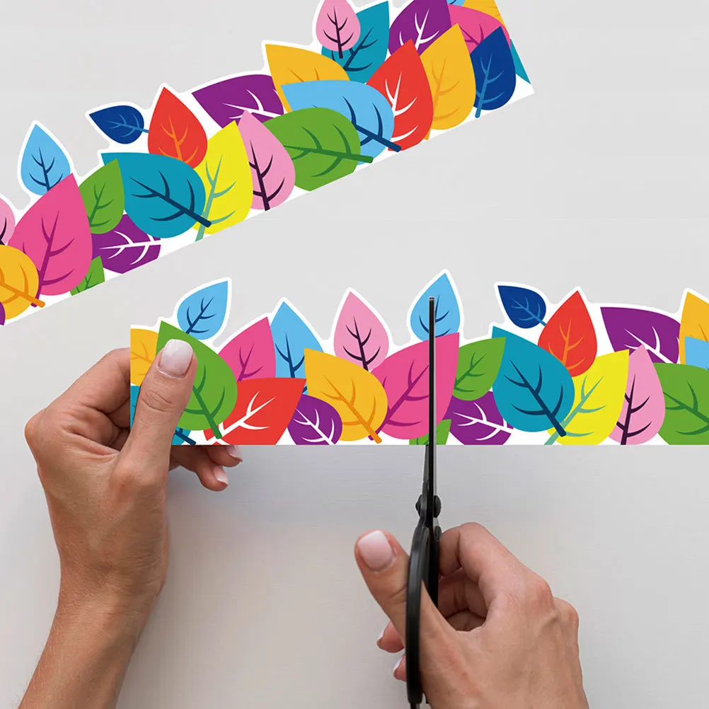 2pcs 2 Rolls Waterproof Self-Adhesive Border Trim Stickers Leaf Pattern For Bulletin Board Blackboard Classroom Wall Decorative