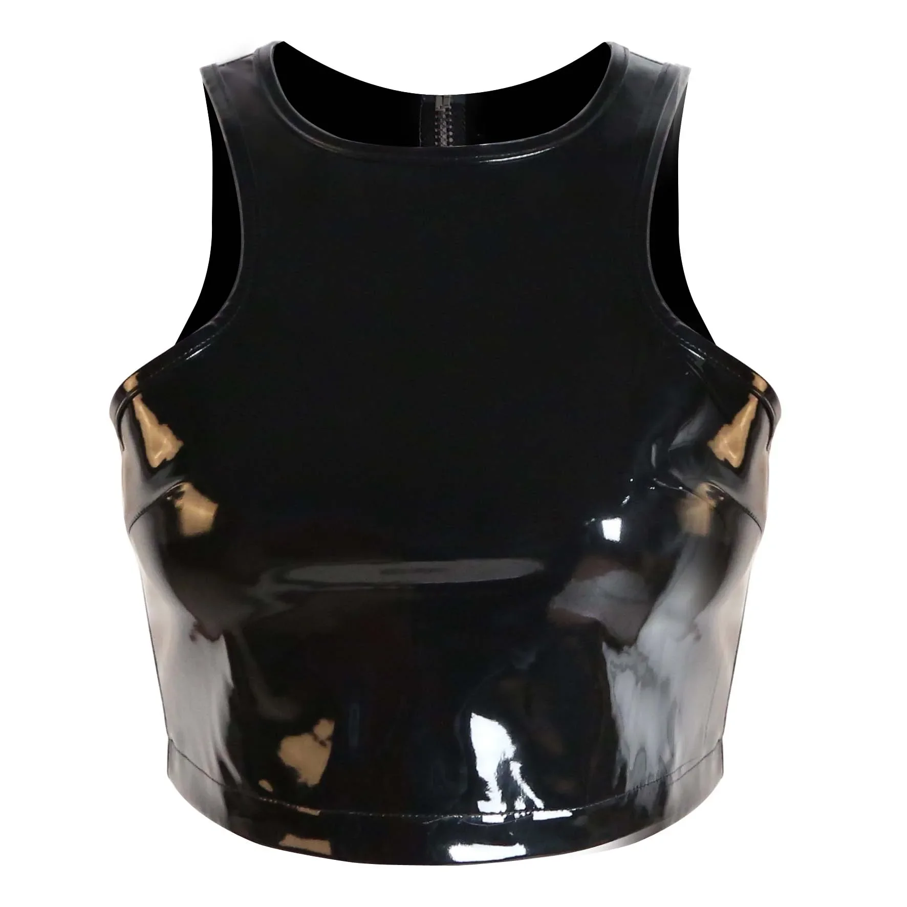 

Sexy PU Leather Tank Top Women Back Zipper Vinyl PVC Latex Crop Top Black Cropped Womens Fitness Workout Bra Tanks