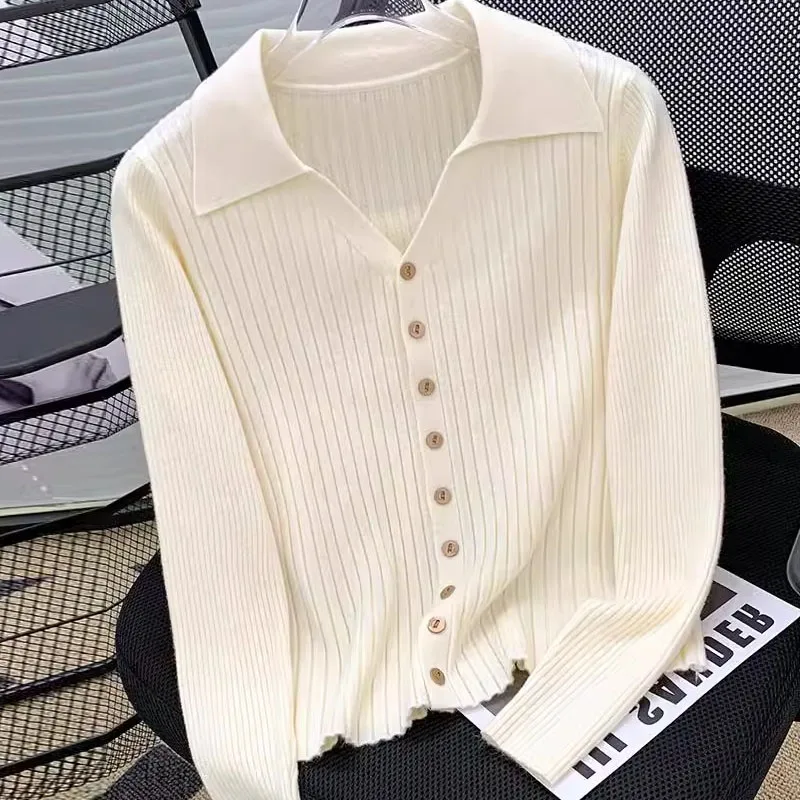 

Вязаный свитер, женские кардиганы, новый вязаный свитер с длинным рукавом и отложным воротником, кардиган, женские топы, свитера Sueters De Mujer Q962