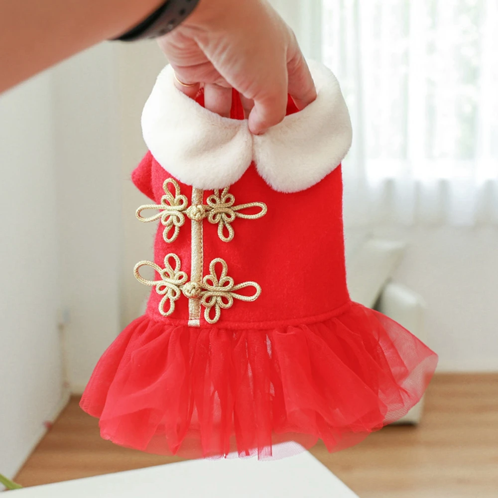 Christmas Chinese Style Dog Dress Breathable And Warm Red Pet Princess Dress New Year Puppy Outfit Trendy Party Dog Clothes