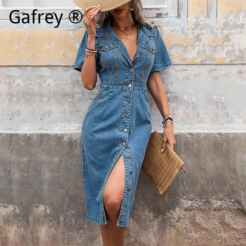 

New Denim Dress Fashion Slimming Waist Cinching Belted Casual Pencil Fit Bodycon Streetwear 2026