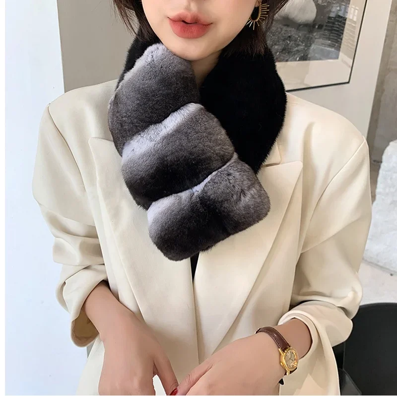 Luxury Natural Chinchilla Scarves Winter Warm Real Mink Fur Scarf For Ladies