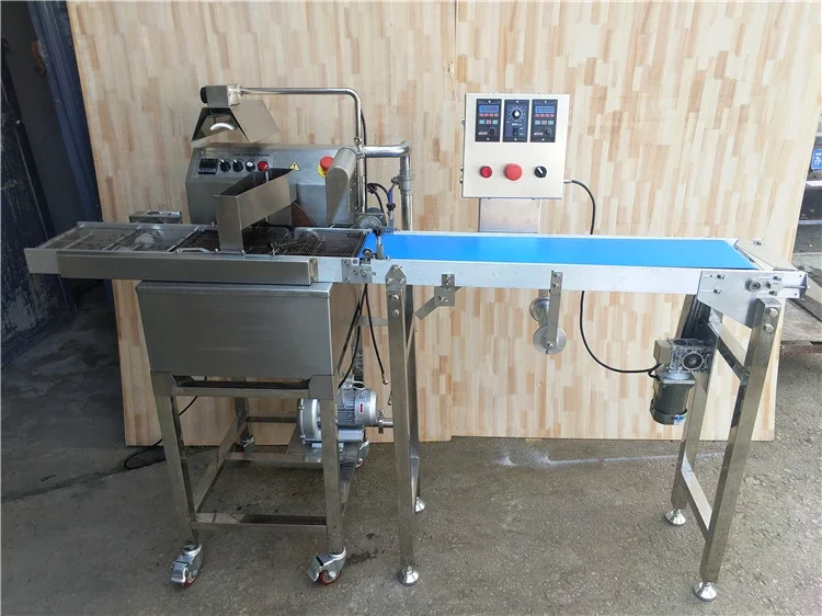 2023 Table Top Mini Chocolate Enrobing Coating Machine Small Chocolate Making Line for bar Wafers Biscuit Production