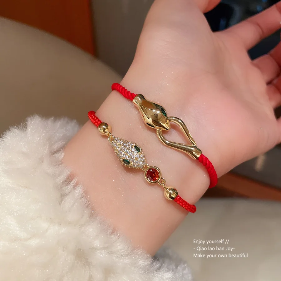 

Adjustable Snake Chain Bracelet Gold Plated Braided Cord with Zircon Charms Unique Dainty Jewelry Mysterious Stackable Gift Idea