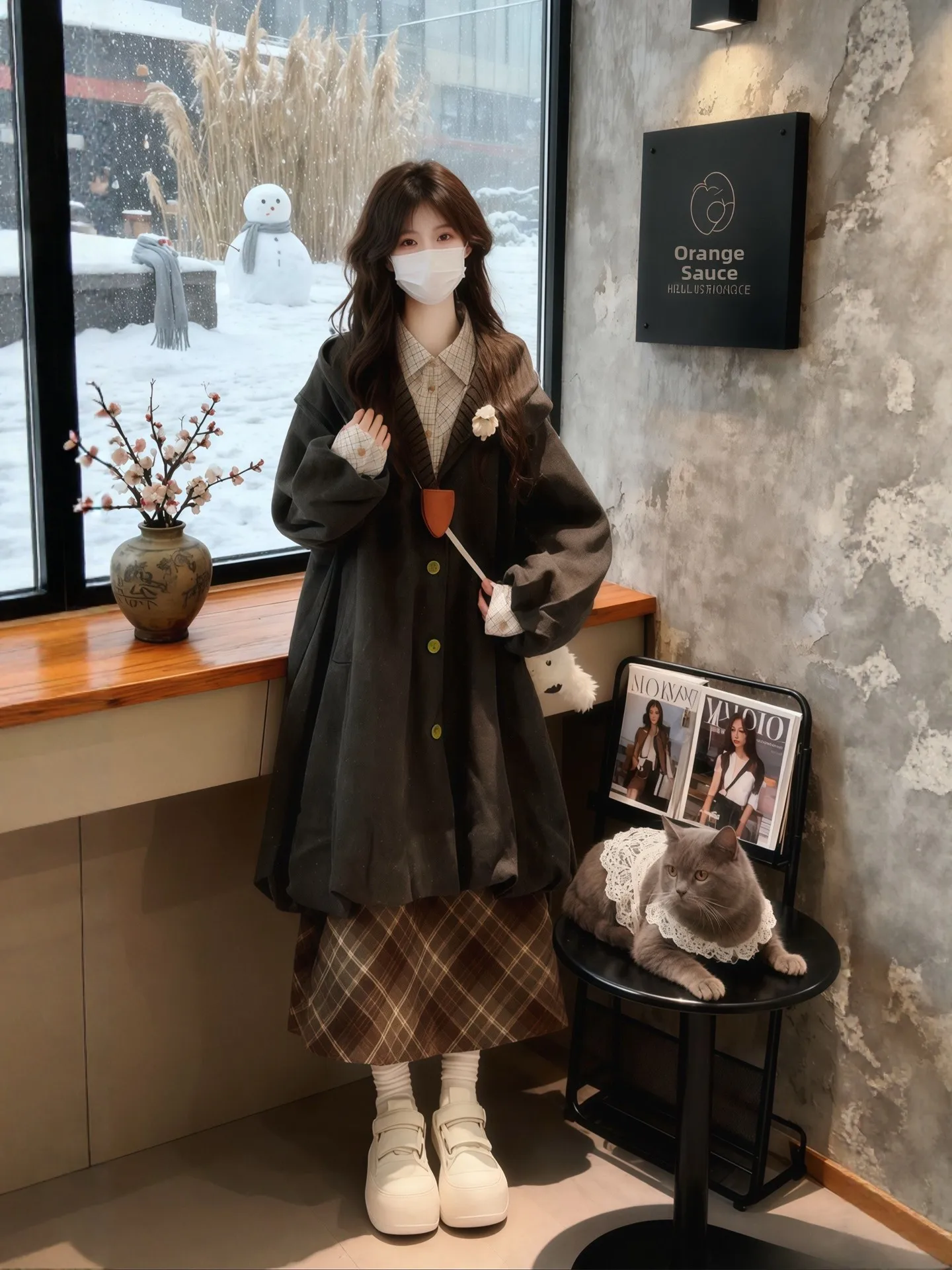 

Winter Faion plus Size Women's Woolen Coat And Skirt Set Tee Pieces Ensemble High Waist A-Line Skirt Vintage Sle Outfit