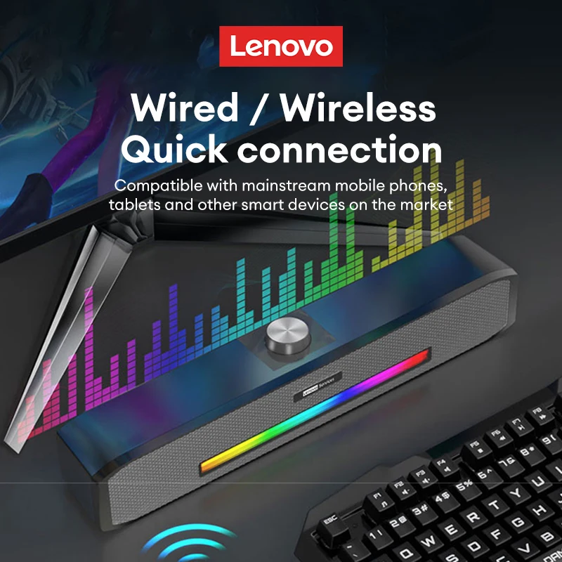 Choice Lenovo Wired and Bluetooth 5.0 Speaker Home Movie Surround Sound For Desk Computer Subwoofer B02 Long Strip Speaker TS33 image 4