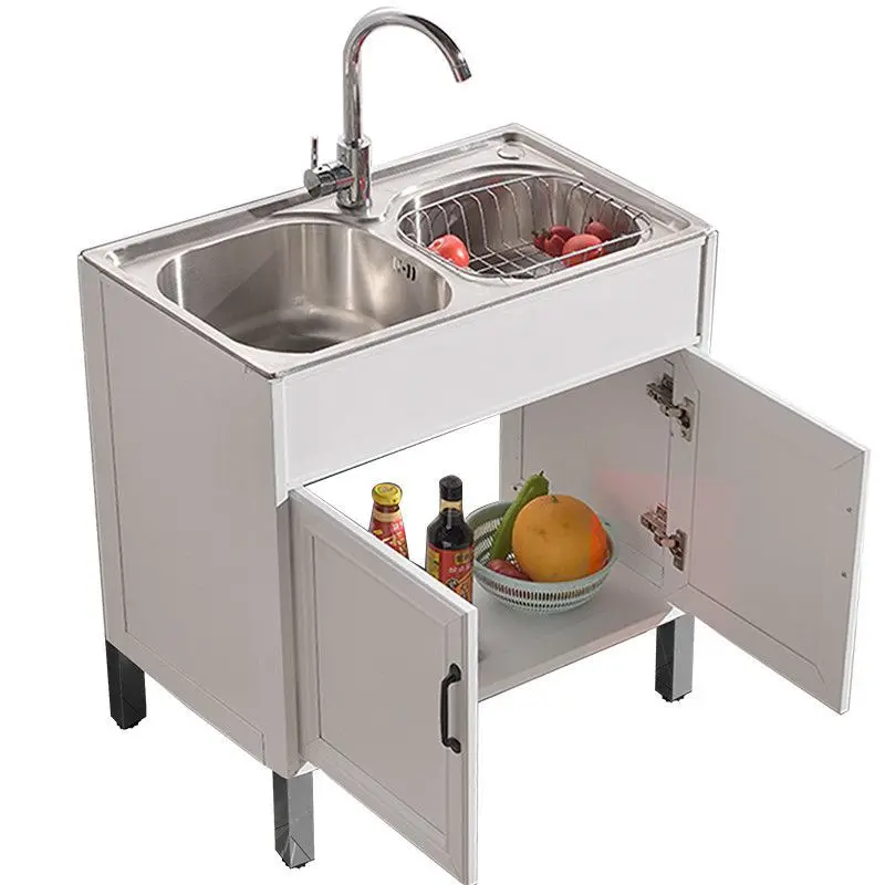

Kitchen stainless steel sink single double sink vegetable basin with floor bracket storage integrated cabinet wash basin