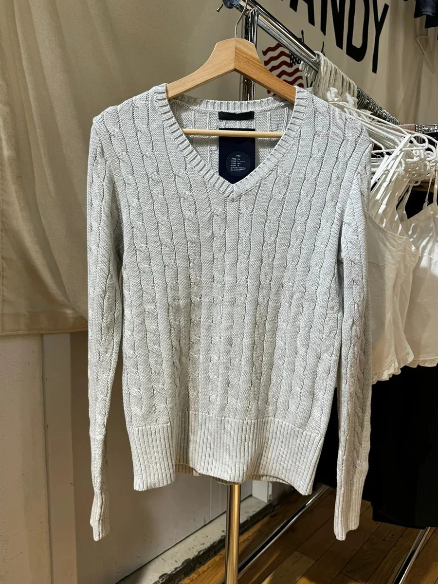 Gray Twist Flower Sweater Woman Autumn V-neck Long Sleeve Cotton Slim Jumper Top Casual Sweet Preppy Style Knit Sweaters Y2k 2