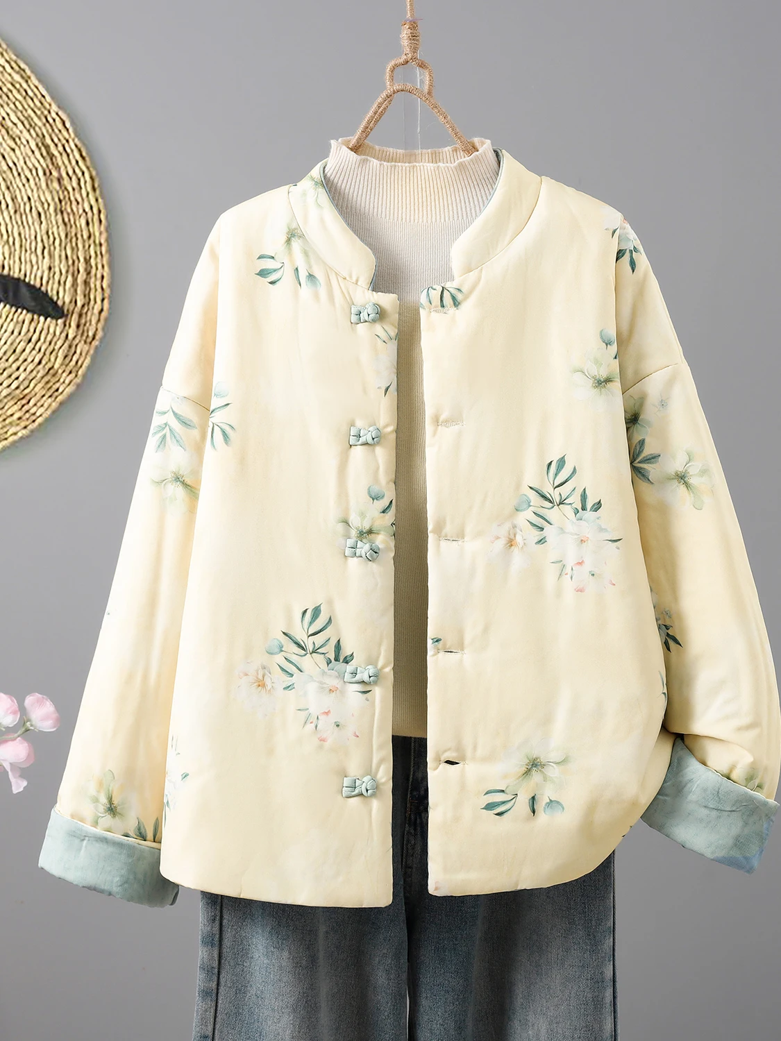 

Retro Chinese Sle Women's Cotton Jaet Double-Sided Wear Warm Stand Collar Button up Anti-Aging Outerwear Coat