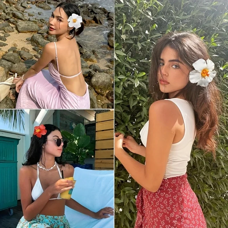 Sweet Hibiscus Hair Accessory, Fashion Flower Hair Clip for Women Holiday & Daily Wear - Detail 1