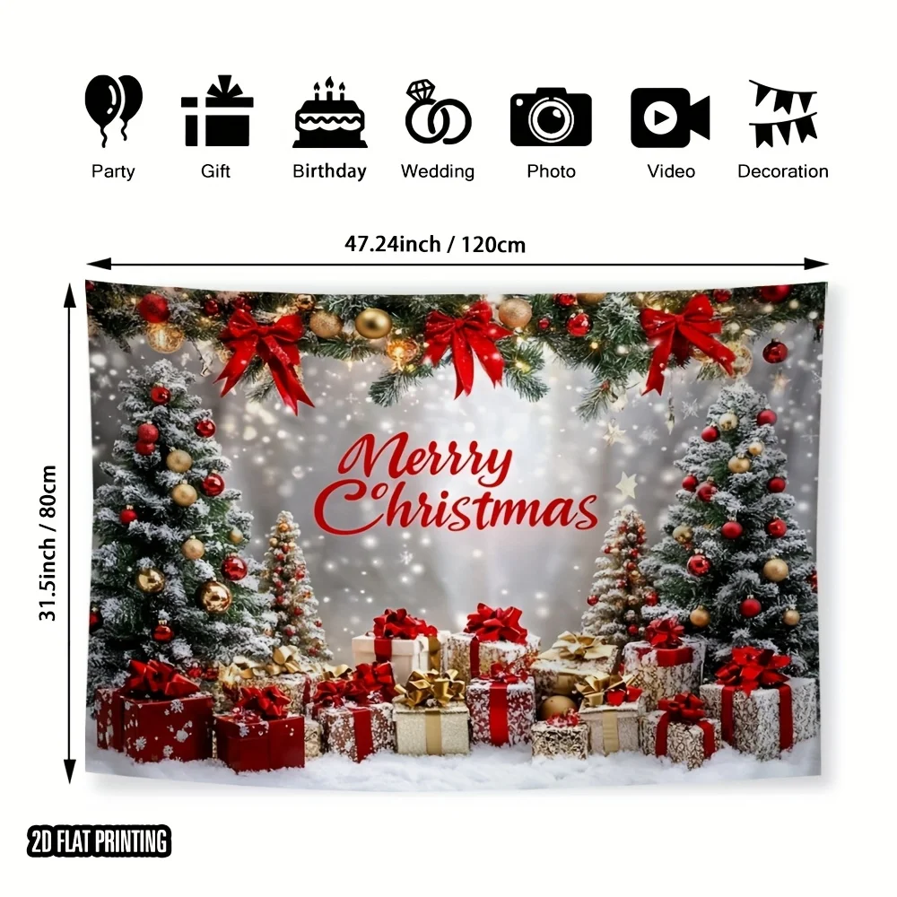 Christmas Tree and Gifts Tapestry, Festive Polyester Wall Decor for Indoor Outdoor Holiday Celebrations, Easy Hang Design