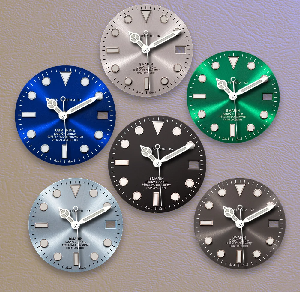 

Циферблат SUB с логотипом S, 28,5 мм, с эффектом солнечных лучей, подходит для механизмов NH36/4R/7S, с зеленым люминесцентным покрытием, аксессуары для модификации часов ﻿