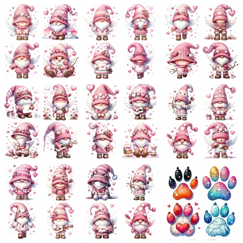 14CM Pink Dwarf  Set Iron On Heat Transfer Sticker For Clothes DTF Pinted Vinyl Thermal Appliques Washable T-Shirt Decal