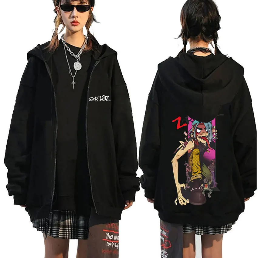

Gorillaz Band Zipper Hoodie Men Women Hip Hop Rock Fashion Oversized Zip Up Jacket Men's Cotton Casual Vintage Zip Up Sweatshirt